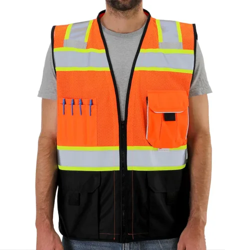 Miniatura 12 de Dib Safety - Chaleco reflectante de alta visibilidad con bolsillos y cremallera, malla de alta visibilidad ANSI Clase 2, hecho con cinta reflectante