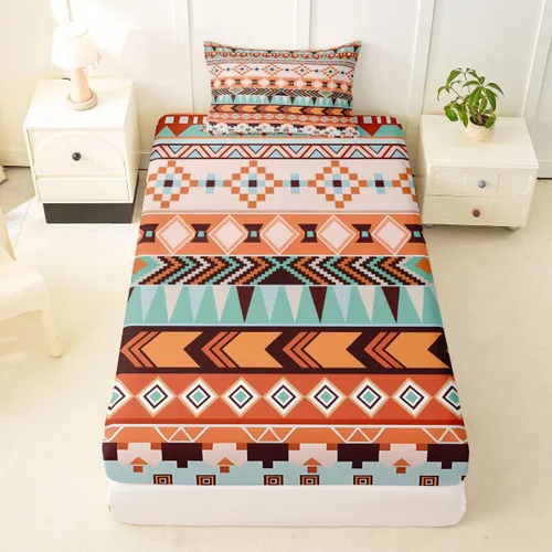 Miniatura 21 de Juego de ropa de cama occidental tamaño individual, sábanas aztecas, estilo nórdico exótico, bohemio, sábana bajera ajustable de tribu india