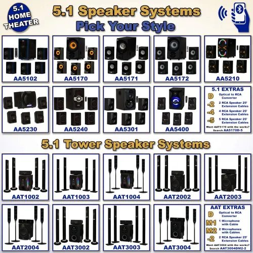 Miniatura 8 de Acoustic Audio by Goldwood Sistema de altavoces 5.1 canales 5.1 con luces LED y sistema de altavoces de cine en casa Bluetooth, negro (AA5210)