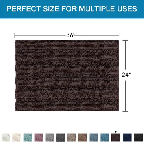 Miniatura 421 de H.VERSAILTEX Alfombras de baño para cuarto de baño, antideslizantes, tapetes de baño extragruesos, de felpilla, a rayas, alfombra de 20" x 32