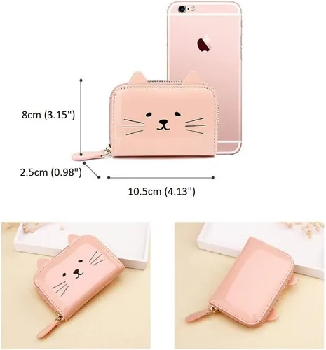 Miniatura 5 de JIUFENG Cartera para mujer con bloqueo RFID, bonito diseño de gato, con cremallera, multiusos, tarjetero pequeño
