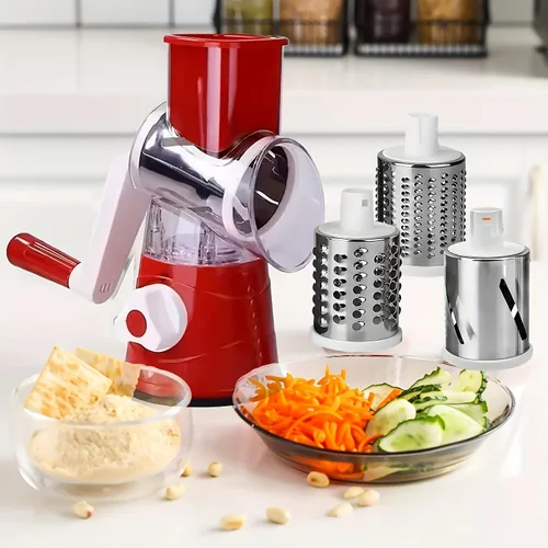 Cortador o Rallador de queso multifuncional, cortador de verduras y frutas, cortador de tambor de escritorio - Utensilios de cocina fáciles de Rojo