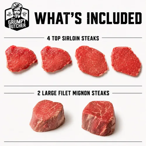 Miniatura 2 de Cesta de regalo Gourmet Butcher 6 cortes de carne de primera calidad – 4 solomillo superior y 2 filete miñón grande alimentado con pasto – Caja