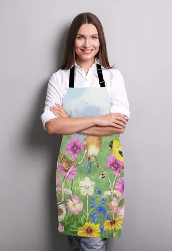 Miniatura 3 de Delantal con diseño de pájaros y flores y mariposas con cuello ajustable para hombres y mujeres, adecuado para el hogar, cocina, camarera, chef