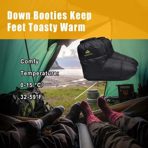 Miniatura 3 de Botines de Plumón Calcetines Cálidos Ultraligeros para Dormir para Acampada, Mochileros - Calentador de Pies de Plumón para Saco de Dormir de Negro