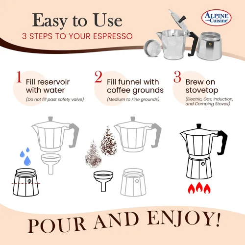 Miniatura 5 de Alpine Cuisine Cafetera de café expreso para estufa, 12.5 onzas, 9 tazas de expreso, olla moka para cafetera clásica italiana y cubana, olla moka
