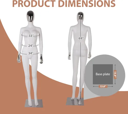 Miniatura 2 de Kinfant Maniquí femenino de cuerpo completo, elegante maniquí femenino alto con base de metal estable, pantalla de forma de vestido de manne quin