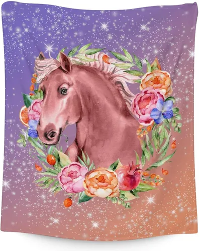 Miniatura 10 de Manta de caballo para regalo, 30 x 40 pulgadas, bonita manta para niñas y niños, manta blanca de felpa suave y mullida para sofá, oficina