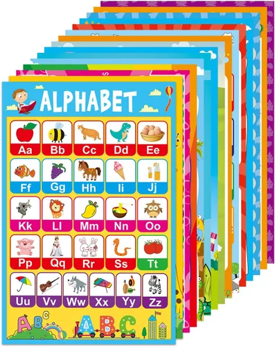 ADELULU 15 pósteres educativos para niños pequeños que aprenden números del alfabeto, formas, colores y más (paquete de 15)
