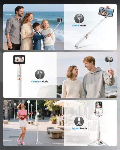 Miniatura 6 de Trípode Selfie Stick para iPhone y Android, soporte de trípode portátil para teléfono con control remoto Bluetooth, apertura con un solo clic