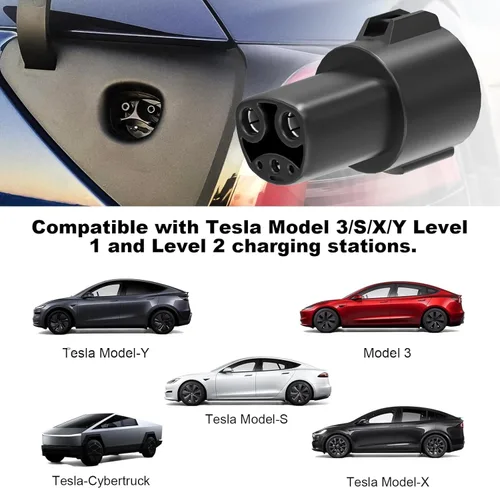 Miniatura 2 de 2025 Adaptador J1772 a Tesla Actualizado, Máx 80A 240V, Compatible con Modelo 3/S/X/Y, Soporta Carga AC Nivel 1 y 2, Funciona con Conectores J1772
