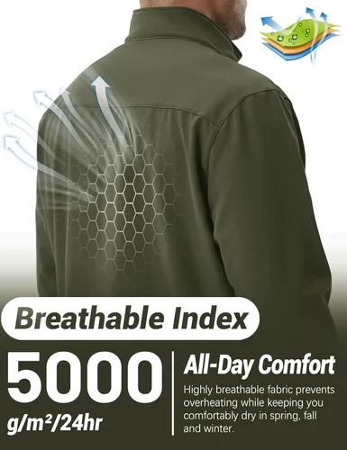 Miniatura 3 de TACVASEN Chaqueta ligera Softshell para hombre, impermeable, ligera, con forro polar, abrigo de invierno con 4 bolsillos cortavientos