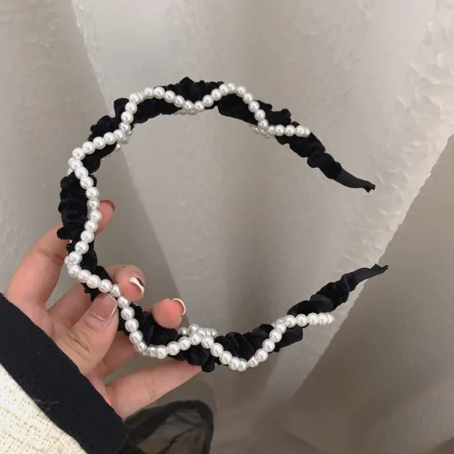 Miniatura 4 de Wiwpar Diadema de perlas para mujer, accesorios para el cabello, paquete de 2 (negro)