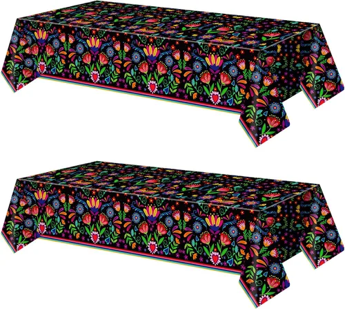 Miniatura 9 de Domensi 1 mantel mexicano de 54 x 108 pulgadas, mantel de fiesta de plástico Cielito Lindo desechable, funda de mesa con mandala y flor para taco