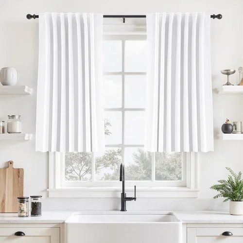 Miniatura 48 de UHITECH Cortinas cortas de lino de 24 pulgadas de largo para ventanas pequeñas de granja, cortinas opacas modernas para sala de estar, pestañas