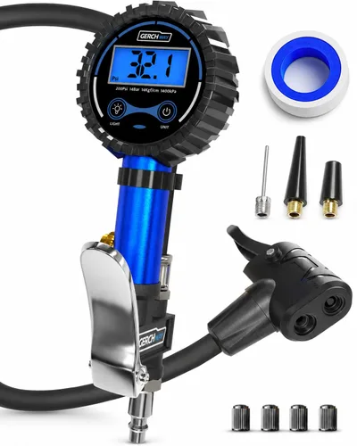 GERCHWAY Portabrocas de aire de válvula Presta – Inflador de neumáticos de bicicleta digital con medidor de presión – Adaptador de válvula Schrader