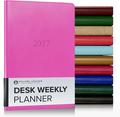 Miniatura 189 de Gallery Leather Agenda semanal y mensual grande 2025-2026, agenda y cuaderno con elegantes bordes de página dorados dorados, 12 meses, cactus Cactus
