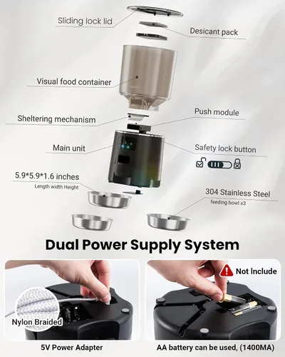 Miniatura 6 de Alimentador Automático para Gatos para 3 Gatos, Dispensador de Comida para Gatos de 6L/25 Tazas con Fuerte Sistema Anti-Atasco, Desecante de Doble