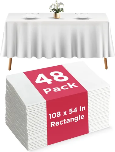 Miniatura 13 de Prestee Paquete de 4 manteles rectangulares dorados y negros de 54 x 108 pulgadas, manteles de plástico desechables para fiestas, comedor y eventos