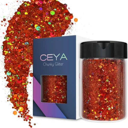 Miniatura 30 de Ceya Brillantina gruesa holográfica, 1 libra/16 onzas, oro diamante a granel, purpurina mixta gruesa y fina embotellada con lentejuelas metálicas
