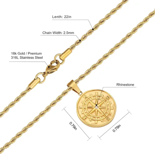 Miniatura 4 de KRKC & CO - Collar de moneda, cadena de collar de medallón de oro, brújula, San Cristóbal León Medusa Ángel círculo vintage collar de moneda