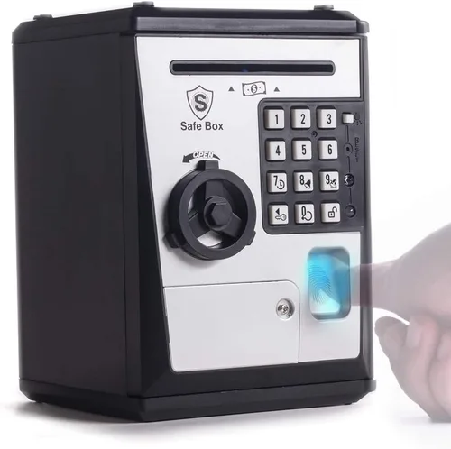 Miniatura 7 de LIKE Alcancía de Juguete Caja Fuerte con Huella Dactilar Cajero Automático Banco Máquina de Dinero y Monedas Caja de Ahorros para Niños Azul