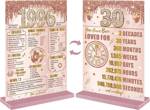 Miniatura 13 de Bumqviy Decoración de cumpleaños número 16 para niñas, cartel de madera de dos caras de oro rosa con soporte, regalo de cumpleaños de 16 años de edad