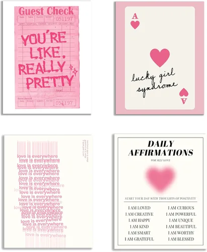 KEUSPI Póster de moda Y2K rosa pastel de afirmaciones diarias Aura Lucky Girl Syndrome Guest Check Impresiones para decoración de habitación de