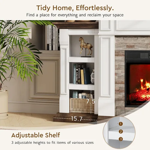 Miniatura 5 de Chimenea eléctrica de 72 pulgadas con chimenea, soporte de TV para televisores de hasta 80 pulgadas, centro de entretenimiento de granja con Blanco