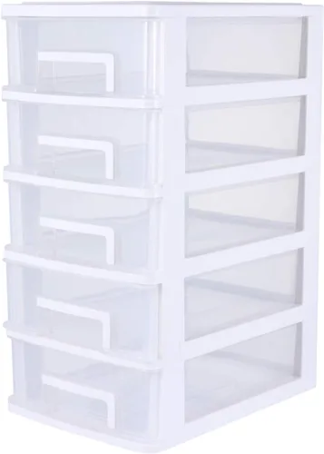 PATKAW Contenedores de almacenamiento de plástico, cajones organizadores de cinco capas, 1 unidad de 12.4 x 8.3 x 6.0 in, gabinete de almacenamiento
