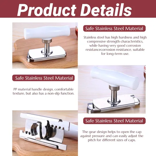 Miniatura 5 de Abrelatas ajustable, abridor de tarros de acero inoxidable para latas de botellas de 1 a 4 pulgadas, abridor manual de latas, removedor de tapa