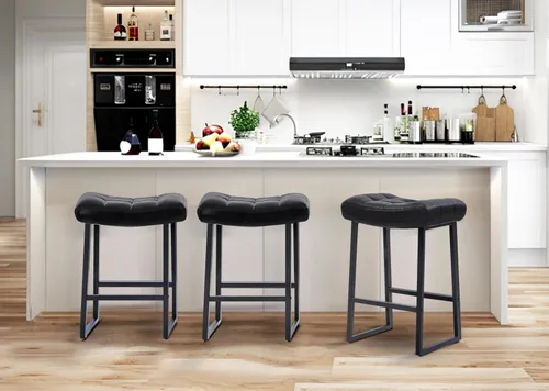 Miniatura 7 de RNKSFX Taburete de bar moderno negro para encimera de cocina sin respaldo de altura de mostrador con asiento tapizado de piel sintética y marco