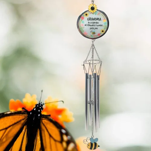 Miniatura 5 de Carillón de viento para abuela – Grandmother in a Garden of Flowers I'd Pick You – Campanilla de viento floral de abeja de girasol – Regalo colgante