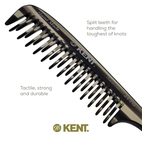 Miniatura 4 de Kent Peine desenredante grande de grafito negro 21T, dientes anchos para cabello grueso y rizado ondulado. Peine desenredante de cabello largo
