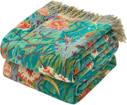 Miniatura 50 de Cobija para cama de estilo bohemio, 100 % algodón, ultra suave, edredón rústico, cobija de otoño, estampado floral, cobija grande rústica para sofá