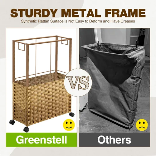Miniatura 7 de Greenstell Cesta para la ropa sucia con ruedas, cesta de lavandería delgada de 17.4 galones (66L) con 2 bolsas extraíbles y 2 bolsas de malla, cesta