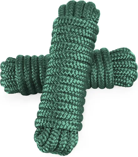 AOLEBA Dock Lines - Cuerda de nailon trenzado doble con bucle, 3/8 pulgadas x 15 pies, juego de cuerda marina de amarre, paquete de 2 (verde)