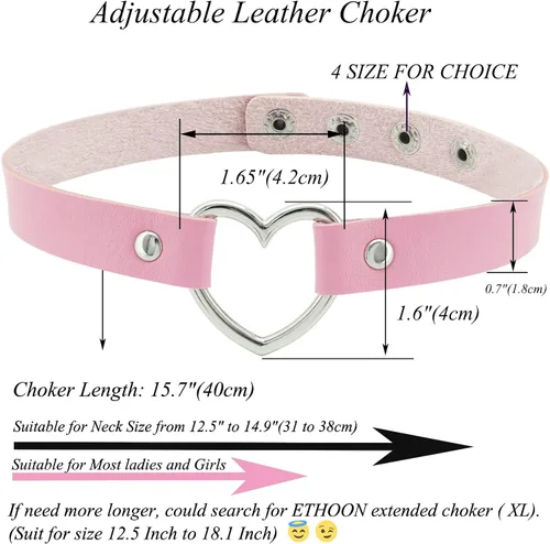 Miniatura 2 de ETHOON Gargantilla ajustable de piel con corazón estilo punk estilo gótico collar suave con cadena para mujeres y niñas