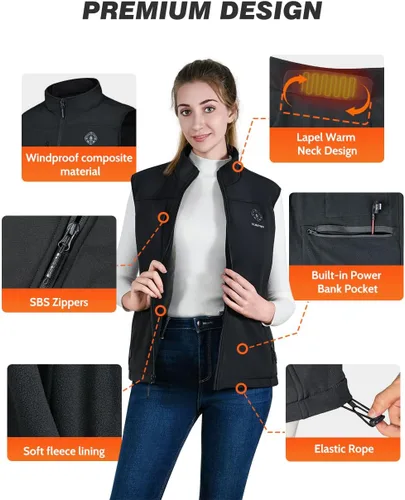 Miniatura 5 de FUNPRO Chaleco térmico para hombres y mujeres, chaleco de calefacción eléctrica resistente al viento, chaqueta deportiva sin mangas Softshell