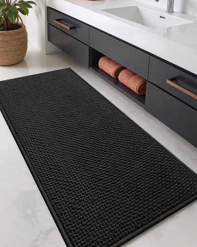 Miniatura 14 de Color&Geometry Alfombras de baño con parte trasera de goma, antideslizante, lavable a máquina, alfombra bohemia de felpilla suave y absorbente