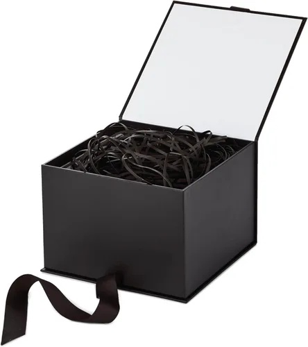 Miniatura 4 de Hallmark Caja de regalo mediana con tapa y relleno de papel triturado (caja negra de 7 pulgadas) para bodas, graduaciones, cumpleaños, día del Negro