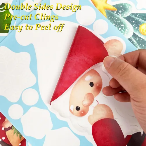 Miniatura 3 de AOWDIAO Decoraciones de Navidad, 210 unidades de adhesivos de ventana de Navidad para vidrio de doble cara, reutilizables, lindas calcomanías