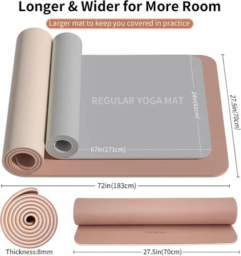 Miniatura 5 de Tapete de yoga extra grueso de 0.315 pulgadas, 72 x 28 pulgadas, tapete de ejercicio antideslizante, reversible de 2 lados de doble