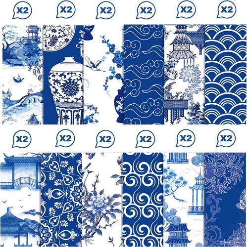 Miniatura 3 de Papel de álbum de recortes con patrón chinoiserie, 24 hojas de cartulina de doble cara de 12 x 12 pulgadas, papel decorativo para manualidades
