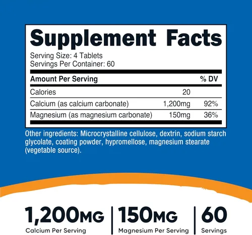 Miniatura 2 de Nutricost Carbonato de calcio y magnesio 240 tabletas, 1200 mg de Ca y 150 mg de mg por porción, 60 porciones, sin gluten, sin OMG
