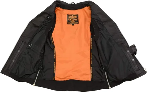 Miniatura 5 de Milwaukee Leather MLL4503 Chaleco de motociclista clásico de cuero con cuello en V negro para mujer con cuello de solapa remachado - S