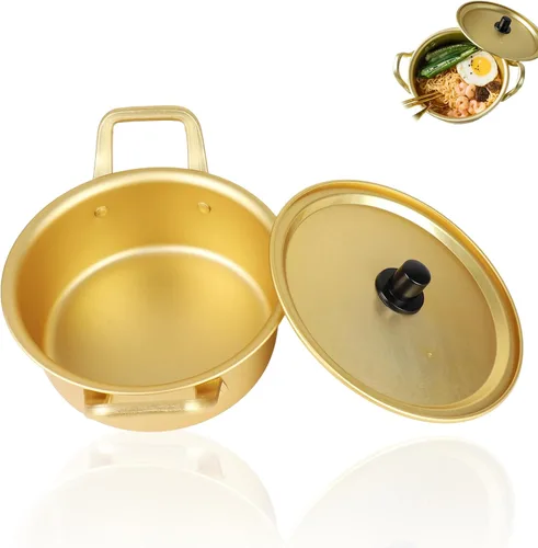 Miniatura 9 de Olla de fideos ramen coreanos, utensilios de cocina de fideos ramen, aluminio amarillo, antiadherente, tradicional coreano, cuenco de cocción rápida