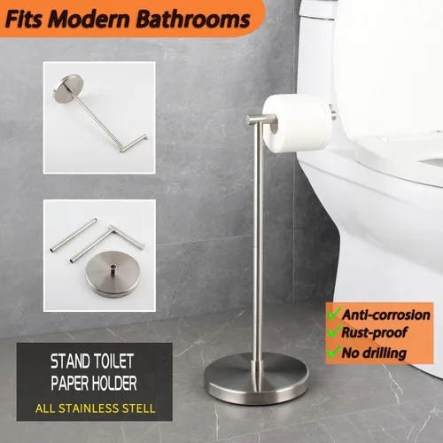 GERZWY Soporte de papel higiénico de pie SUS 304 Acero inoxidable Pedestal a prueba de herrumbre Soporte de rollo de papel de baño Soporte de piso