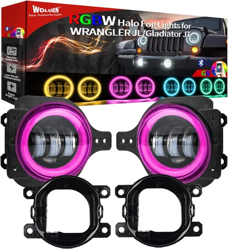 Luz antiniebla de 4 pulgadas para Wrangler JL Gladiator Sport Luces antiniebla con halos RGBW Compatible con 2018-2023+ Wrangler JL JLU Unlimited