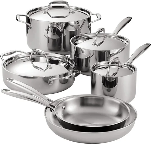 Tramontina 80116/004DS Gourmet - Sartén (acero inoxidable 18/10, apta para inducción, triple capa), Set de utensilios de cocina
